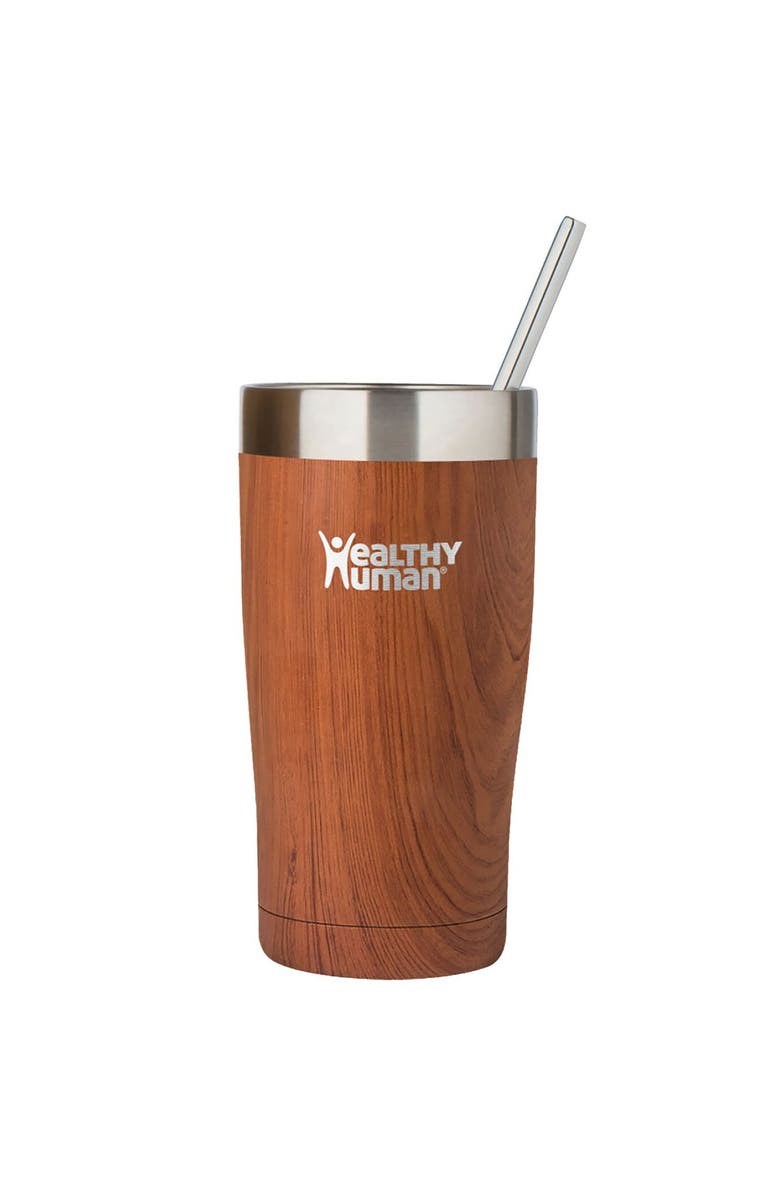 Healthy Human Stainless Steel Tumbler with Straw & Lid, 20 oz Natural Wood, Alternate, color, Brown