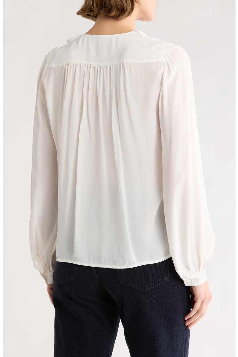 Ruffle Trim Crepe Button-Up Top, Alternate, color, WHITE