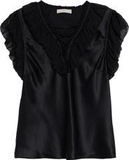 Ulla Johnson Ilyana Silk Sheer Ruffle Trim Top