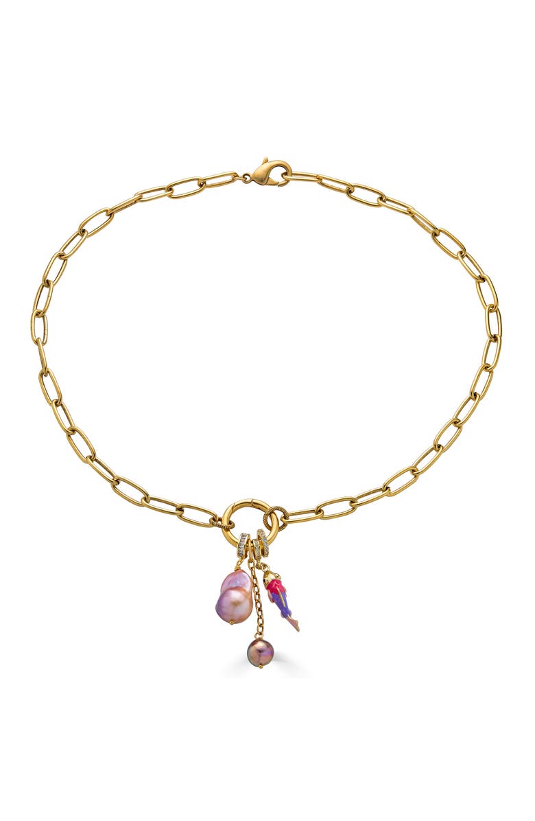 Loni Paul Jewelry Peach Baroque Pearl Charm Cluster Necklace, Main, color,