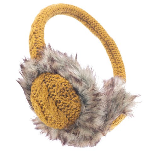 Hand Knit Cable Adjustable Earmuffs With Faux Fur
