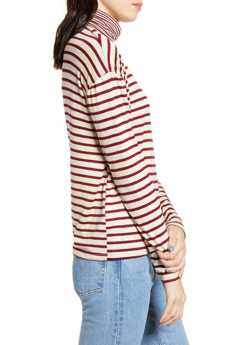 Mixed Stripe Turtleneck Top, Alternate, color, WINE/ OATMEAL