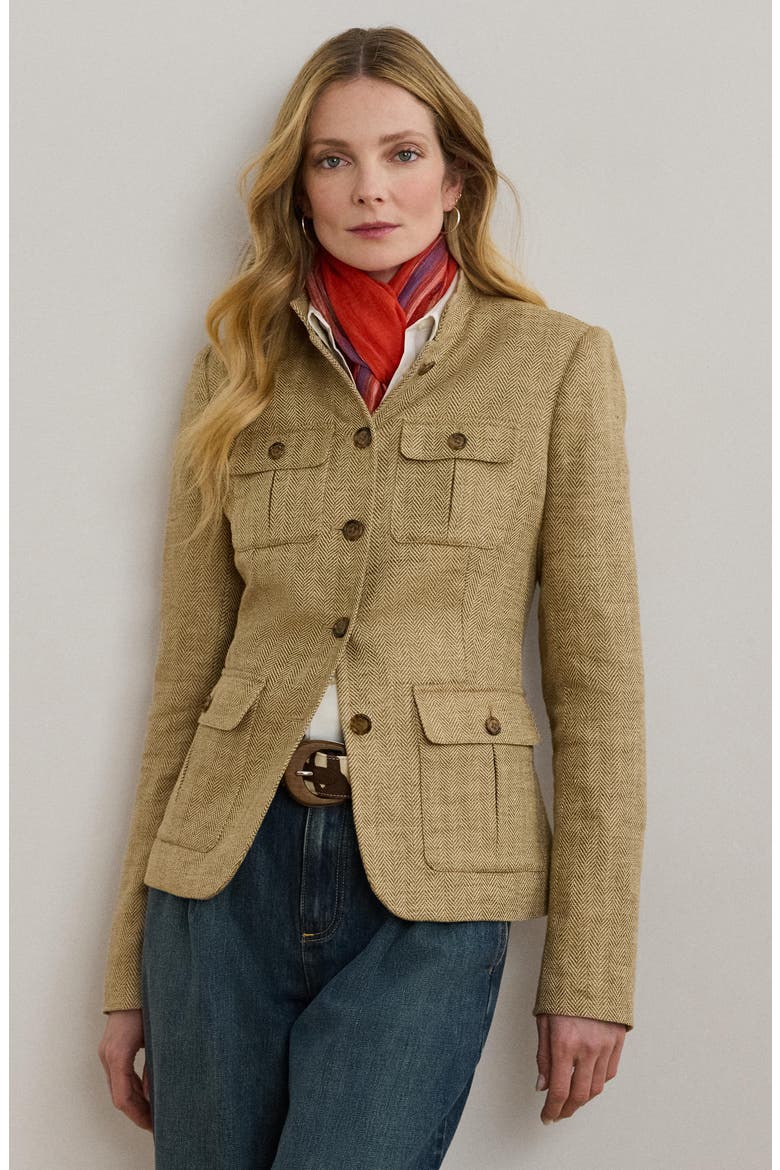 Herringbone Tweed Linen Jacket, Alternate, color, LIGHT BROWN/ TAN