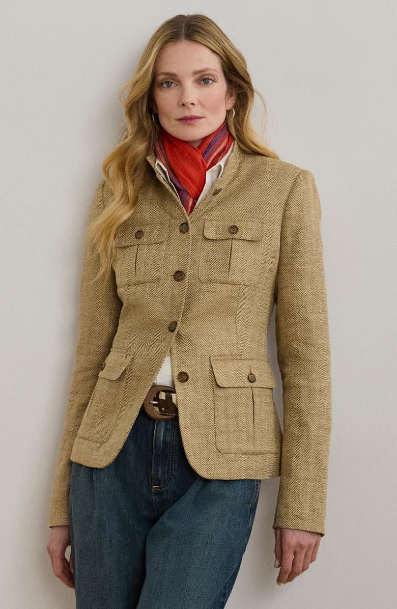 Lauren Ralph Lauren Herringbone Tweed Linen Jacket, Alternate, color,