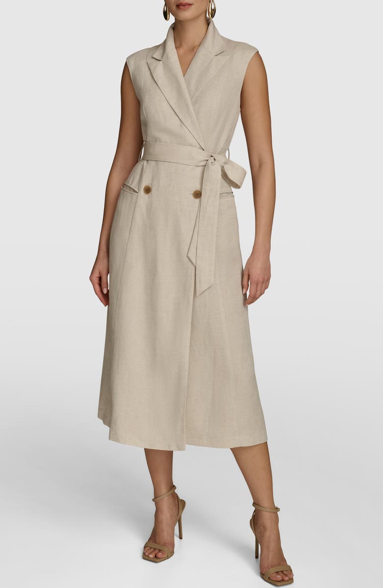 Donna Karan New York Cap Sleeve Linen Blend Wrap Dress, Main, color,