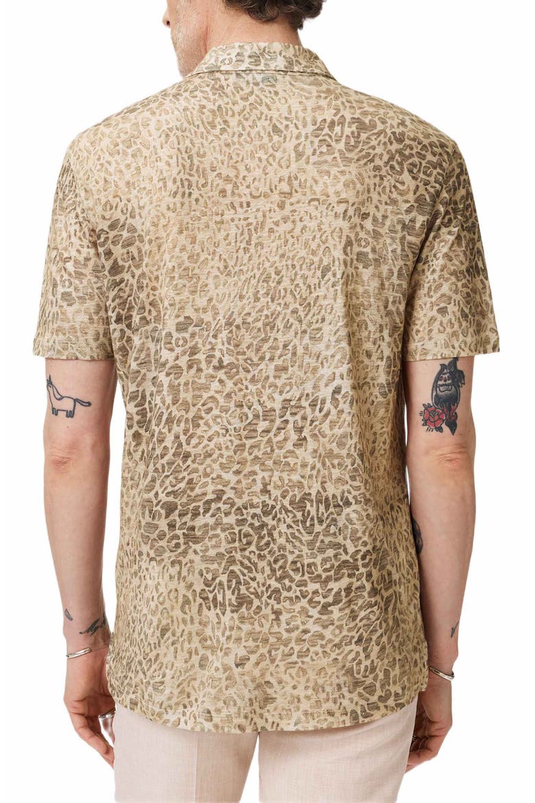 Castoro Leopard Pattern Knit Camp Shirt, Alternate, color, LIGHT KHAKI