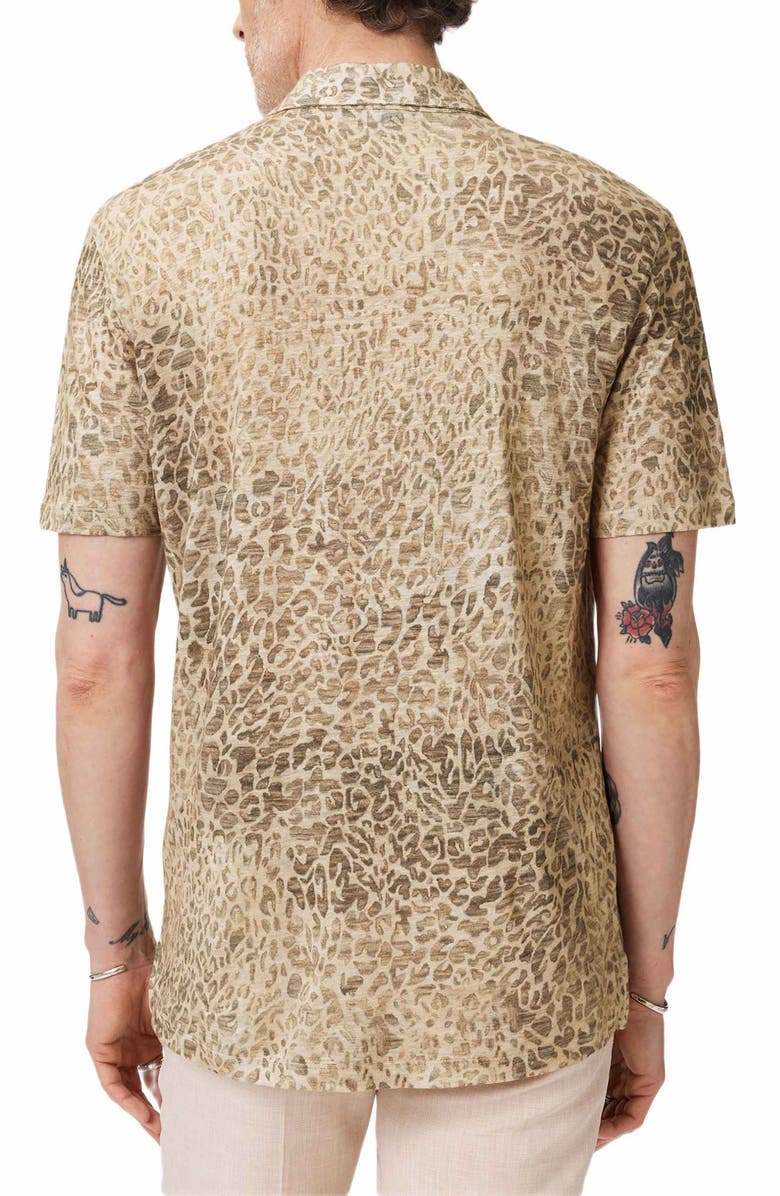 John Varvatos Castoro Leopard Pattern Knit Camp Shirt, Alternate, color, Light Khaki