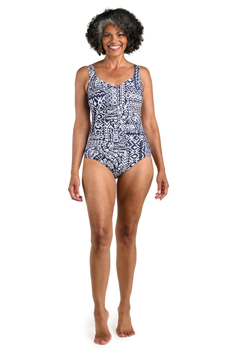 Bohemia Ruched One-Piece Swimsuit, Alternate, color, INDIGO