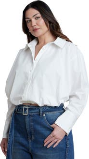 ELOQUII Bubble Button Up Crop Top