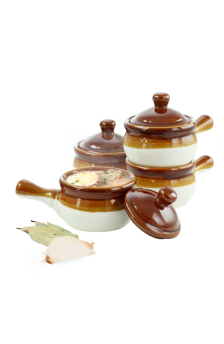 Elama 4 Piece Long Handle 15 Ounce French Onion Soup Bowl with Lid, Main, color,