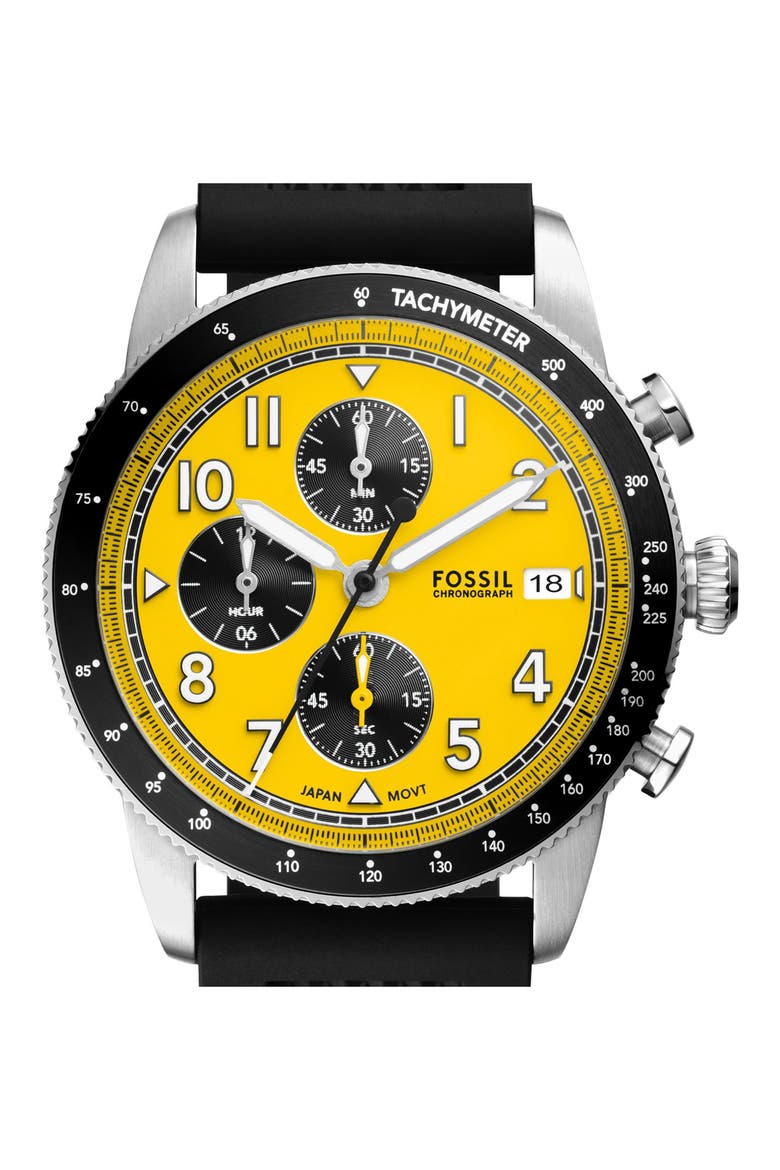 Sport Tourer Silicone Strap Chronograph Watch, 42mm, Alternate, color, BLACK