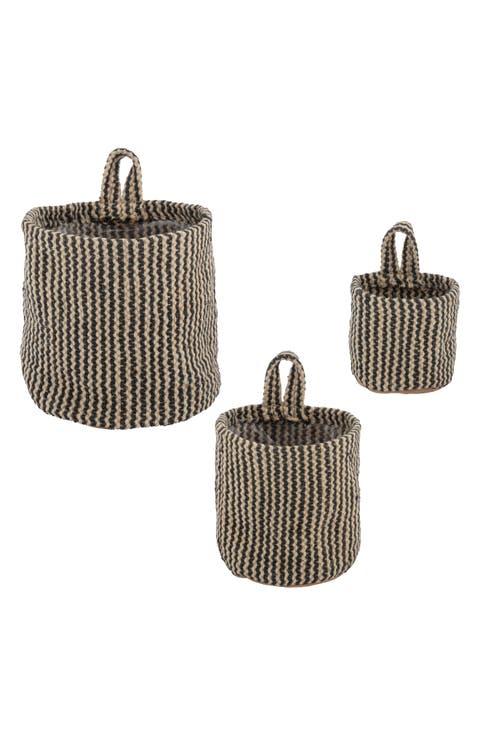 Set of 3 Vertical Stripe Hanging Baskets