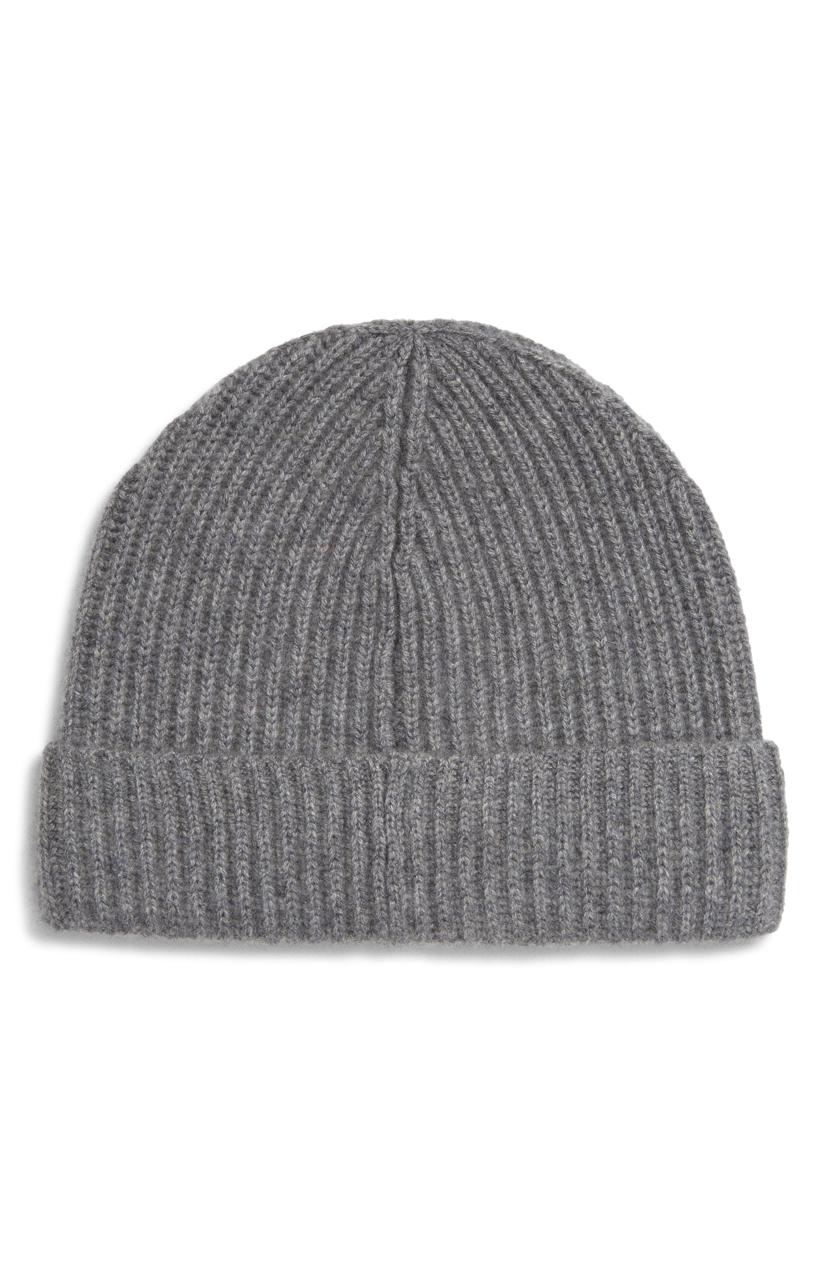 Andrew Stewart Cashmere Ribbed Beanie in Grey 
