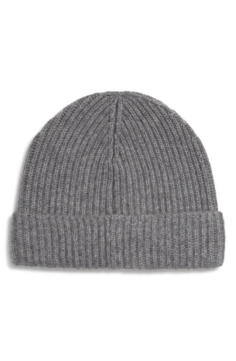 Andrew Stewart Cashmere Ribbed Beanie, Main, color, Grey