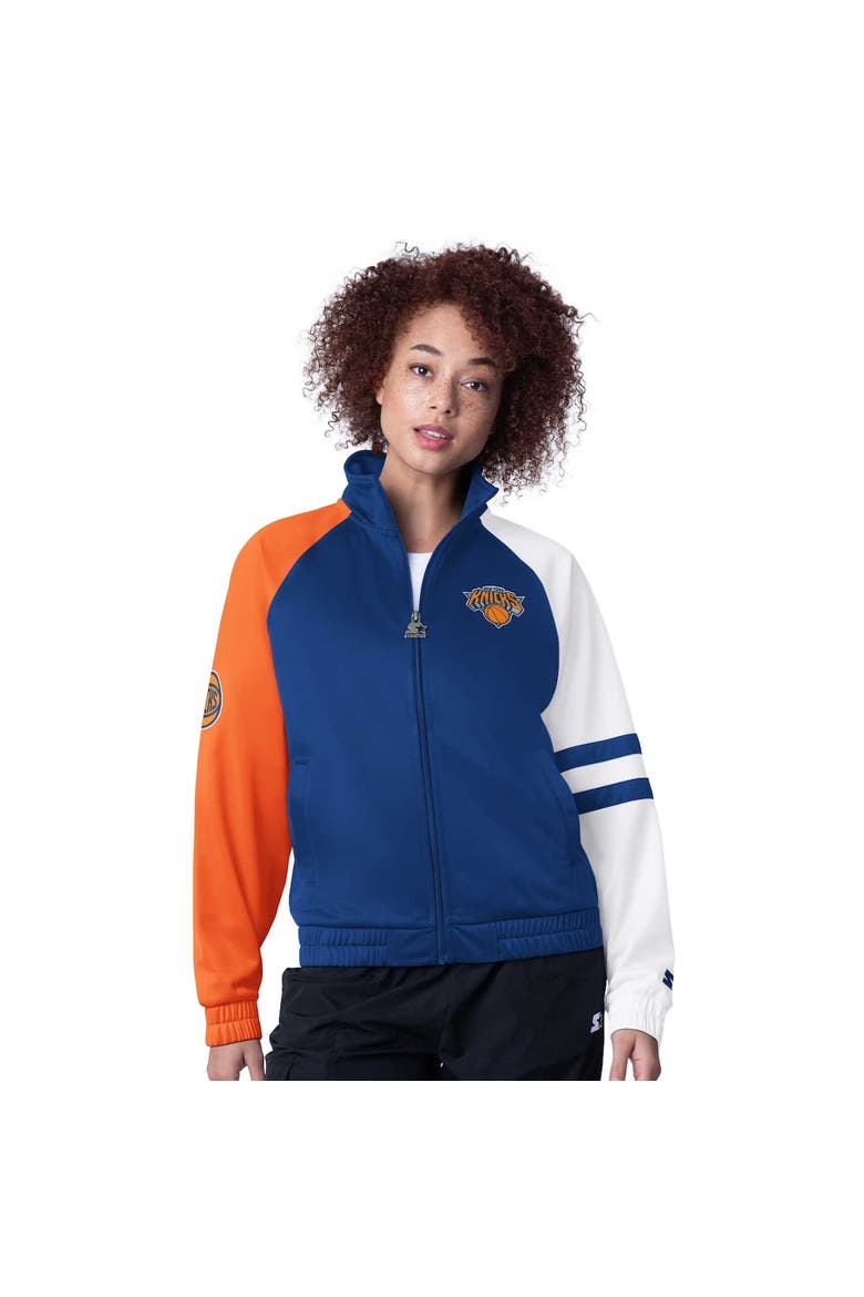 Women's Starter Blue New York Knicks Line Up Dolman Raglan Full-Zip Track Jacket, Alternate, color, Blue