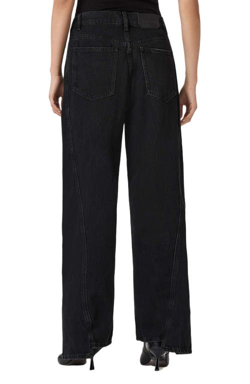 Allsaints Frankie Side Zip Detail Step Hem Wide Leg Jeans In Black
