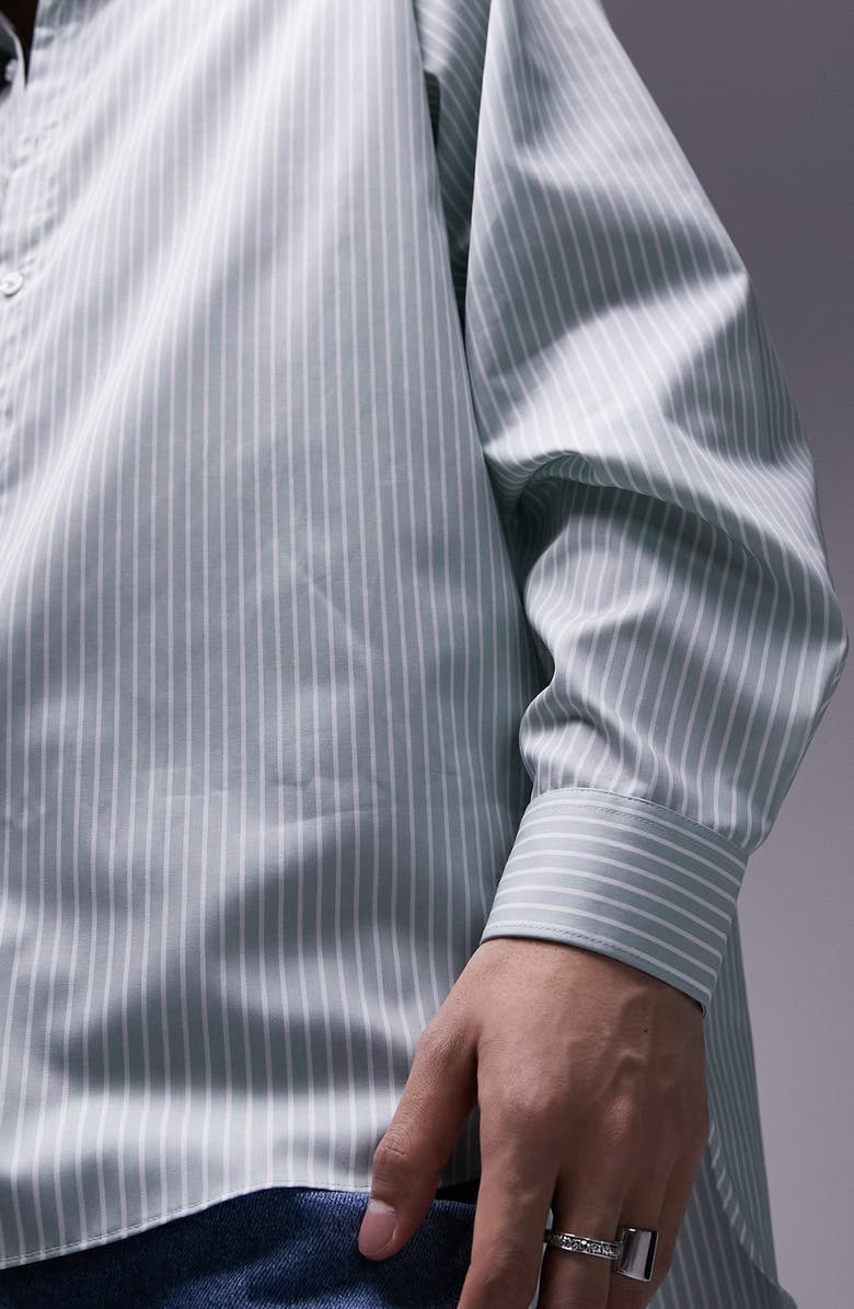 Topman Pinstripe Oversize Button-Up Shirt, Alternate, color, 