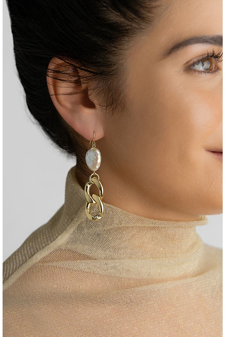 Freshwater Pearl Chain Drop Earrings, Alternate, color, GOLD
