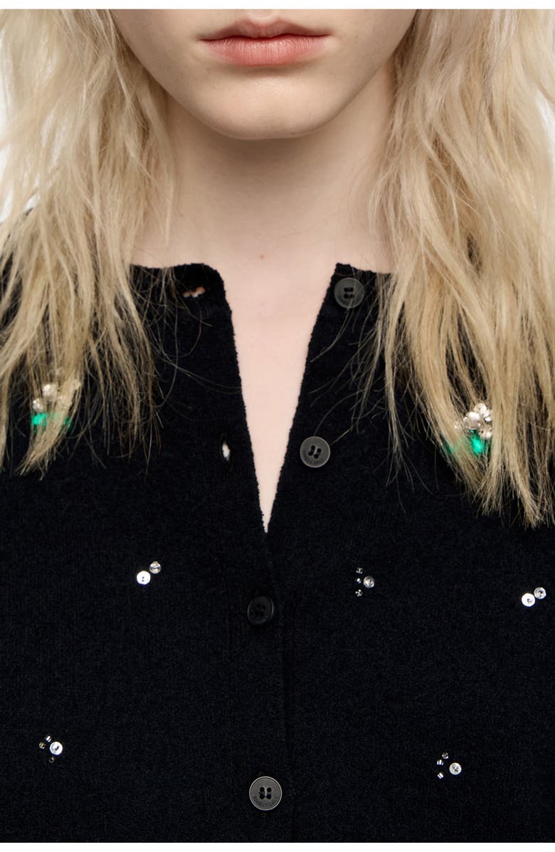 Bimba y Lola Fitted Rhinestones Cardigan, Alternate, color, Black