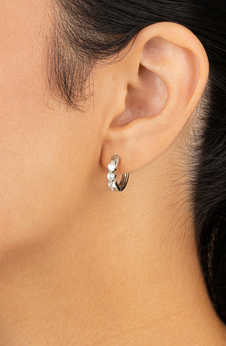 Sterling Forever Normani Cubic Zirconia Polished Huggie Hoop Earrings, Alternate, color,