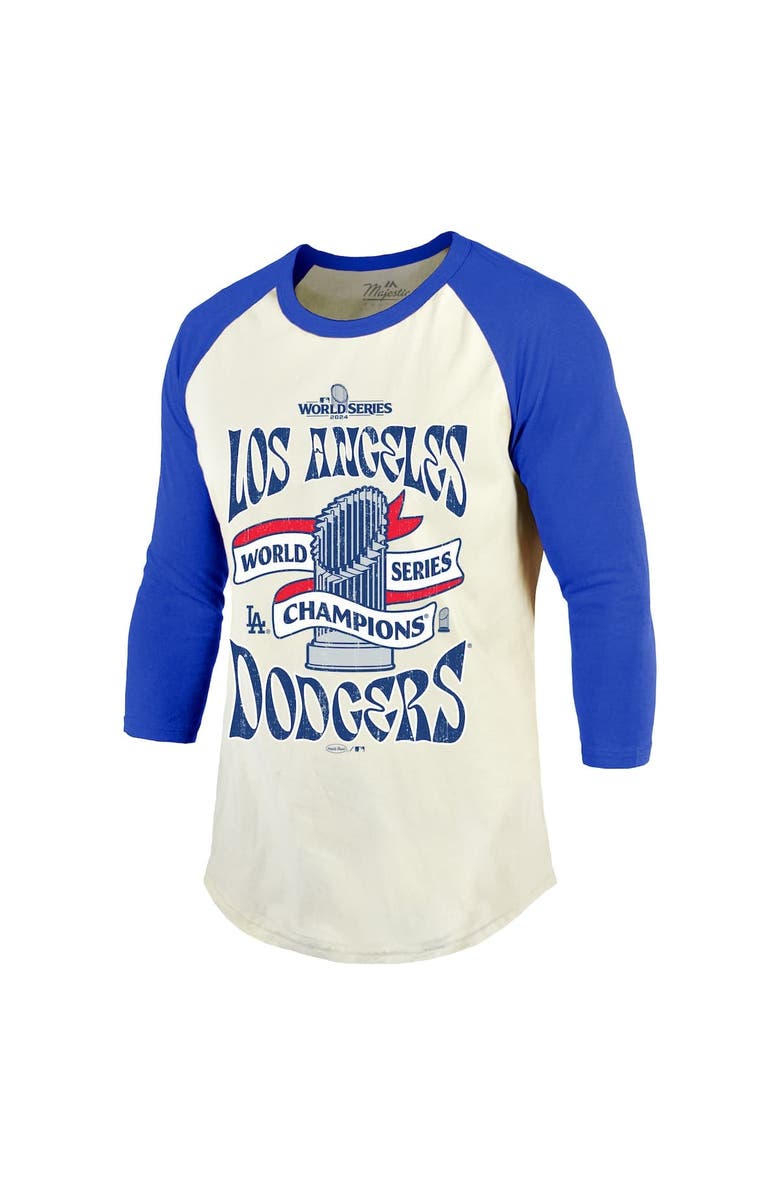 Majestic Threads Men's Majestic Threads Cream/Royal Los Angeles Dodgers 2024 World Series Champions 3/4-Sleeve Raglan Tri-Blend T-Shirt, Alternate, color, 