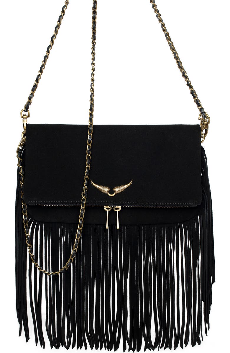 Zadig & Voltaire Rock Suede Fringe Crossbody Bag, Alternate, color,