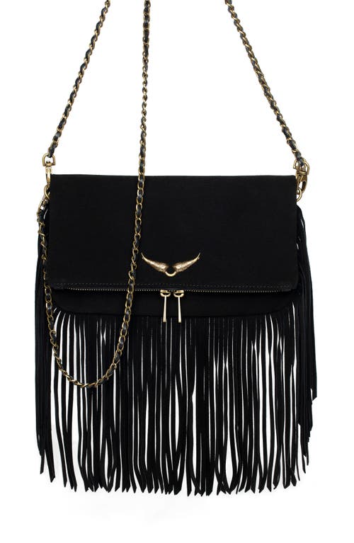 Zadig & Voltaire Rock Suede Fringe Crossbody Bag In Black