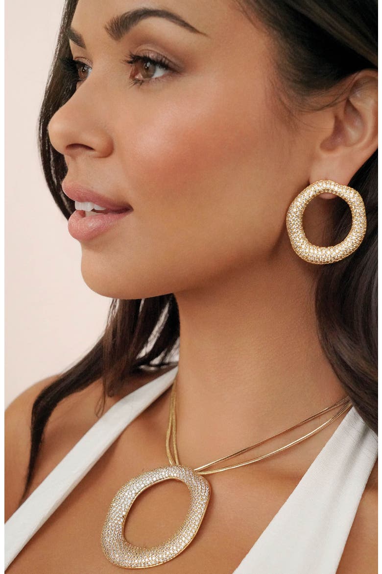 Pavé Cubic Zirconia Open Circle Drop Earrings, Alternate, color, GOLD