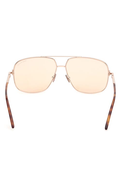 Tom Ford Men's Tex Double-bridge Metal Aviator Sunglasses In Rose Gold/havana/t Logo