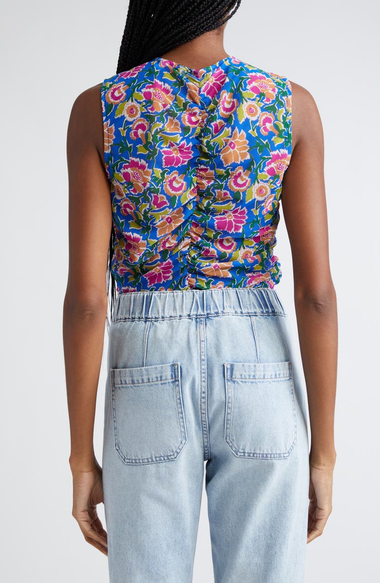 Veronica Beard Tazmin Floral Center Ruched Mesh Top, Alternate, color, Sarong Floral Print