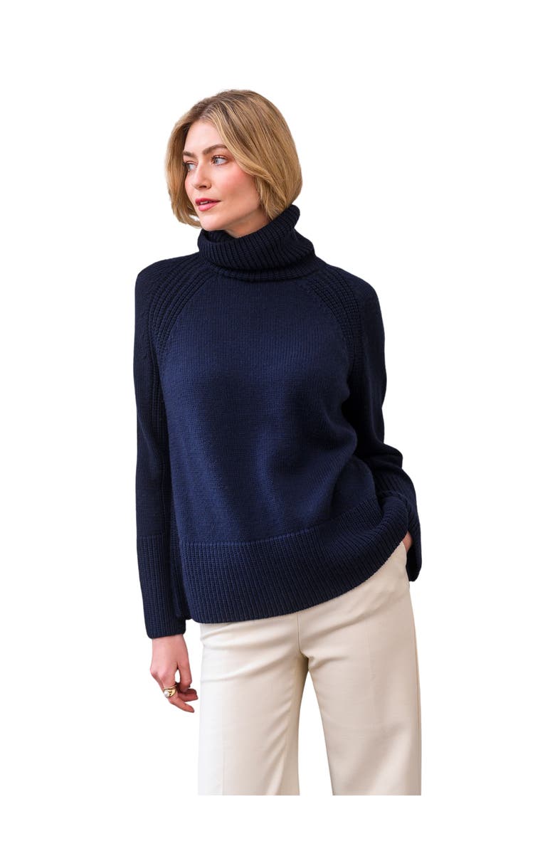 Celtic & Co. Merino Rib Detail Turtleneck Sweater, Main, color, Navy