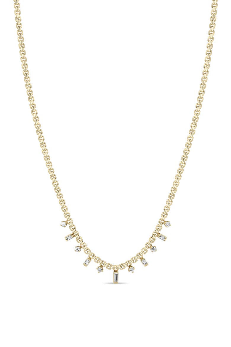 14k Gold Diamond Baguette Round Box Necklace, Main, color, 14K YELLOW GOLD