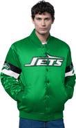 STARTER Men's Starter Kelly Green New York Jets Triple Option Satin Varsity Vintage Logo Full-Snap Jacket