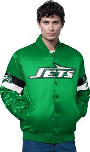 STARTER Men's Starter Kelly Green New York Jets Triple Option Satin Varsity Vintage Logo Full-Snap Jacket
