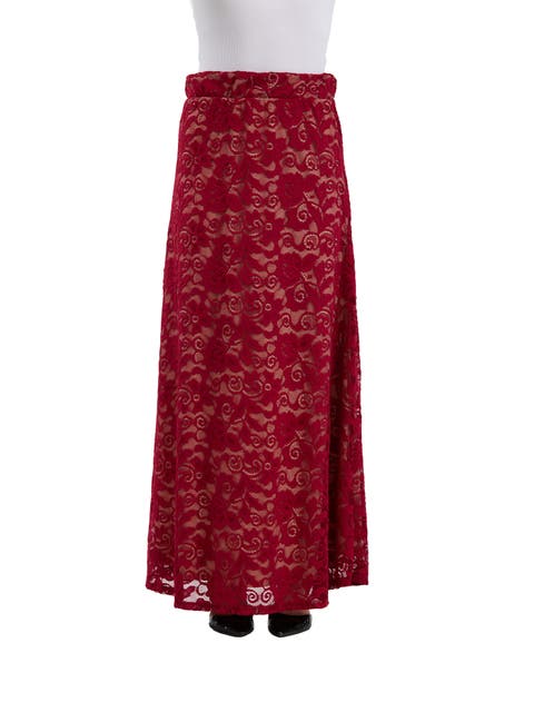Elevate Womens Elegant Lace Elastic Waist Maxi Skirt
