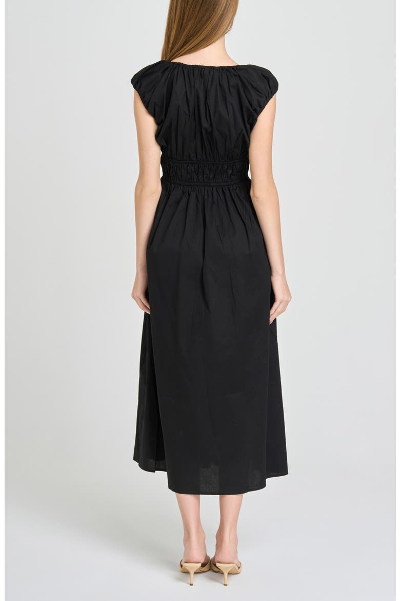 Liv Ruched Stretch Cotton Poplin Midi Dress, Alternate, color, BLACK