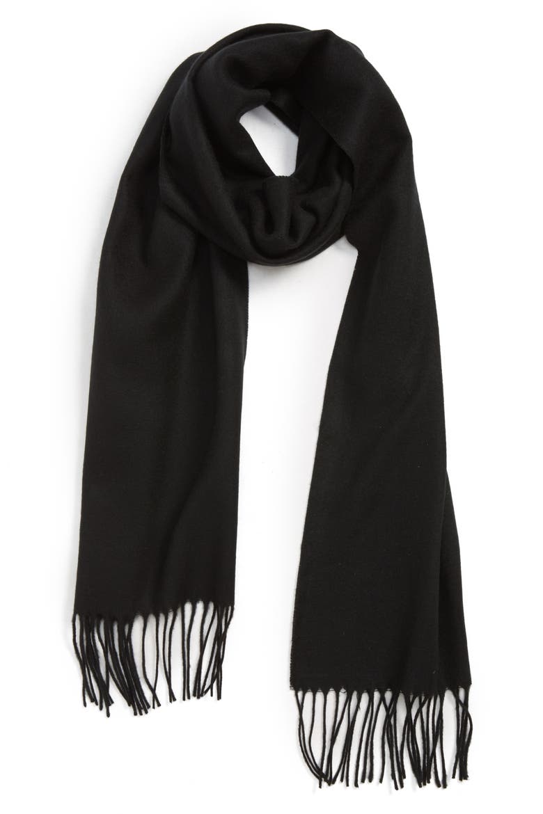 Solid Fringed Scarf, Main, color, BLACK
