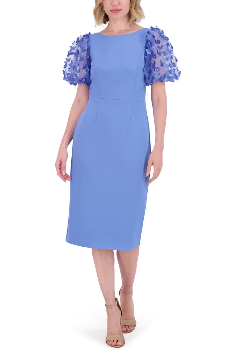 Eliza J Floral Butterfly Appliqué Puff Sleeve Sheath Dress, Alternate, color, 