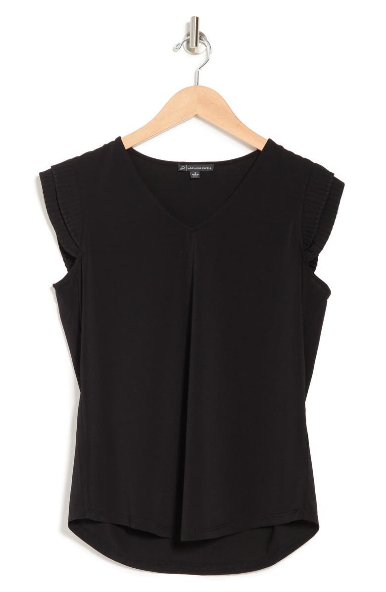 Adrianna Papell V-Neck Double Pleated Sleeve Moss Crepe Top, Alternate, color, 