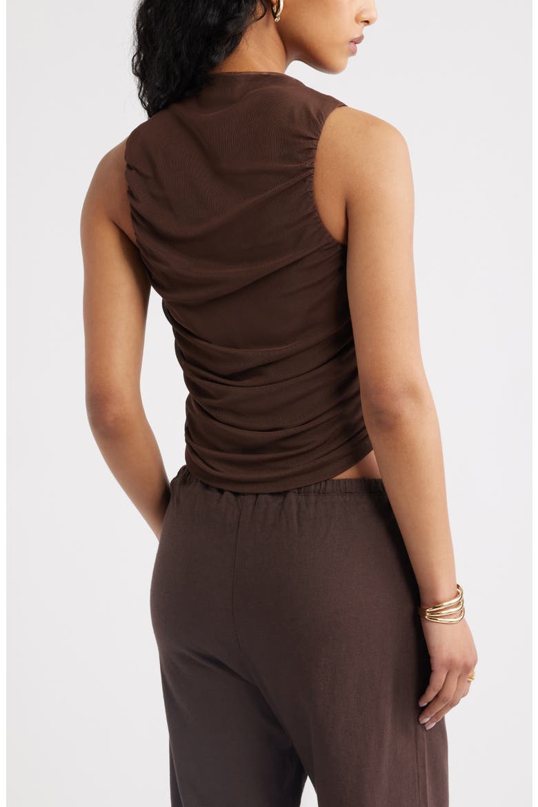 Ruched Mesh Tank Top, Alternate, color, BROWN TERRA