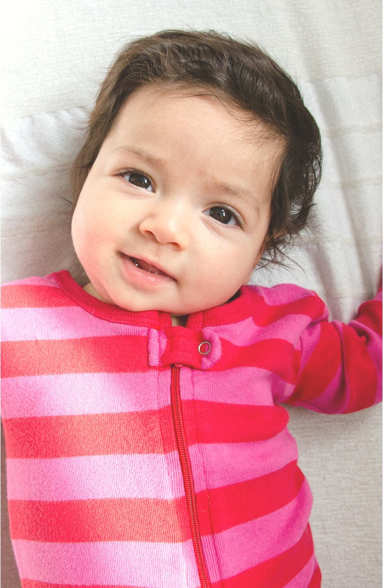 Leveret Kids Footed Striped Cotton Matching Family Pajamas, Alternate, color, Red & Pink