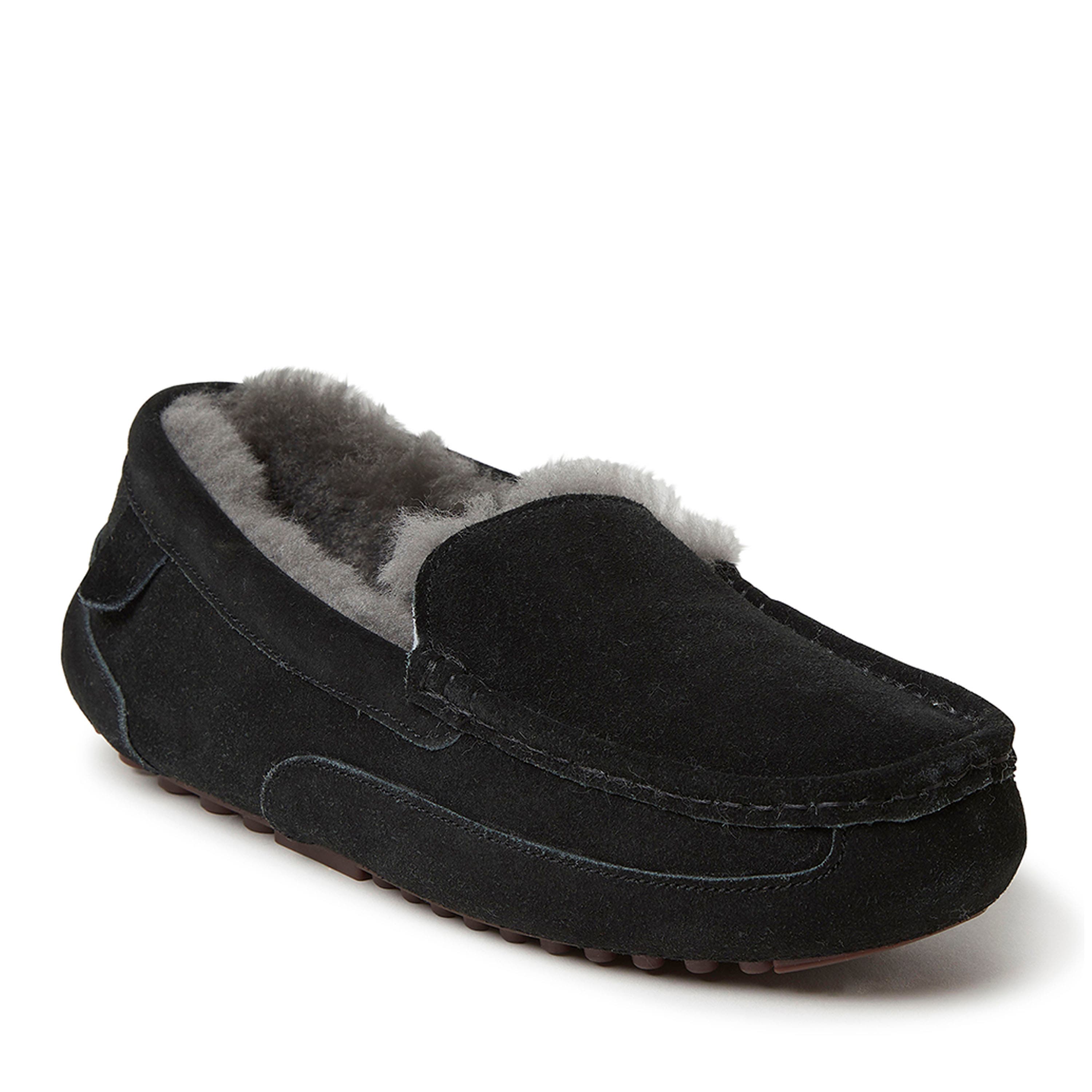 DEARFOAMS Fireside Melbourne Genuine Shearling Moccasin Slipper, Main, color, Black