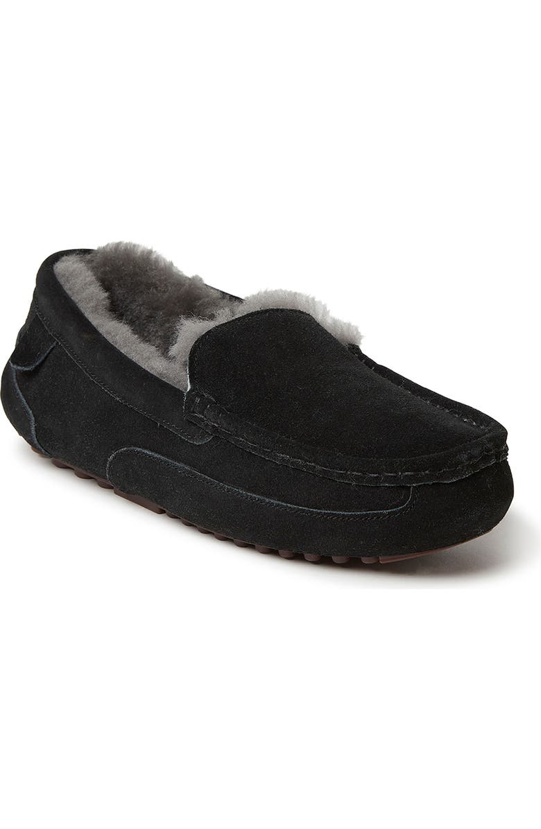 DEARFOAMS Fireside Melbourne Genuine Shearling Moccasin Slipper, Main, color, Black