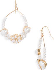 Nordstrom Floral Faux Pearl Teardrop Hoop Earrings