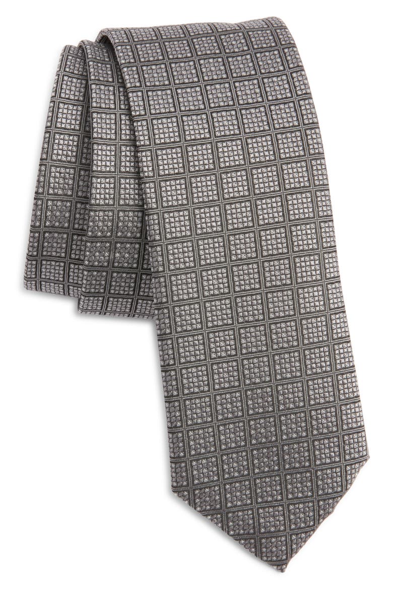 Micropattern Silk Blend Tie, Main, color, OPEN GREY