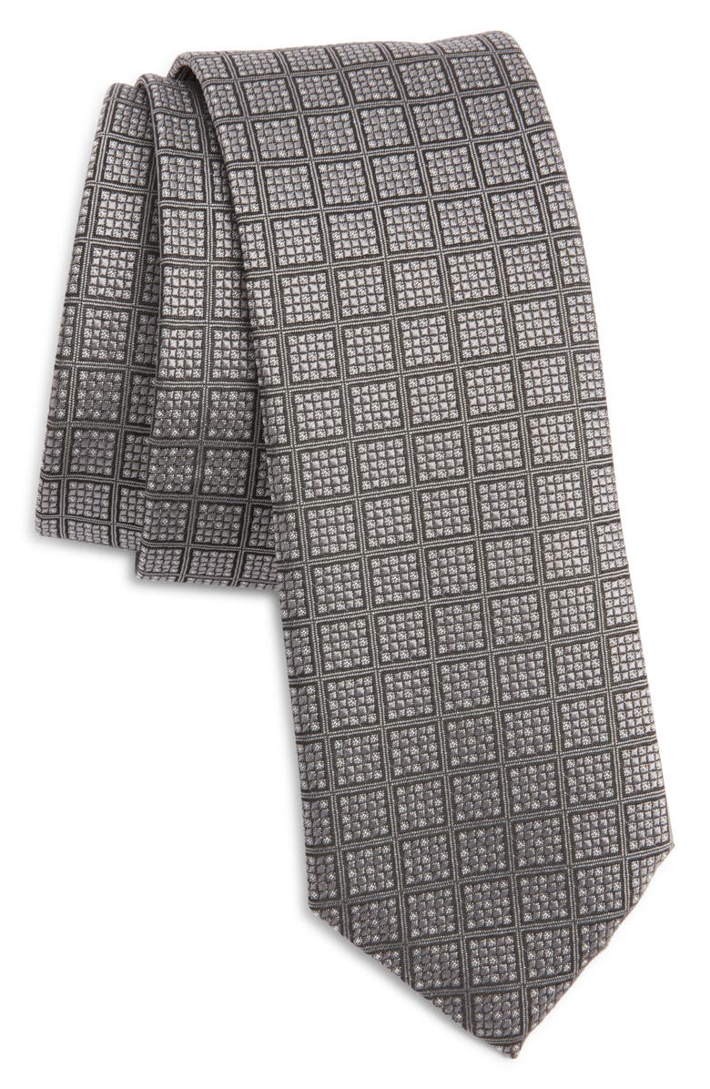 BOSS Micropattern Silk Blend Tie, Main, color, Open Grey