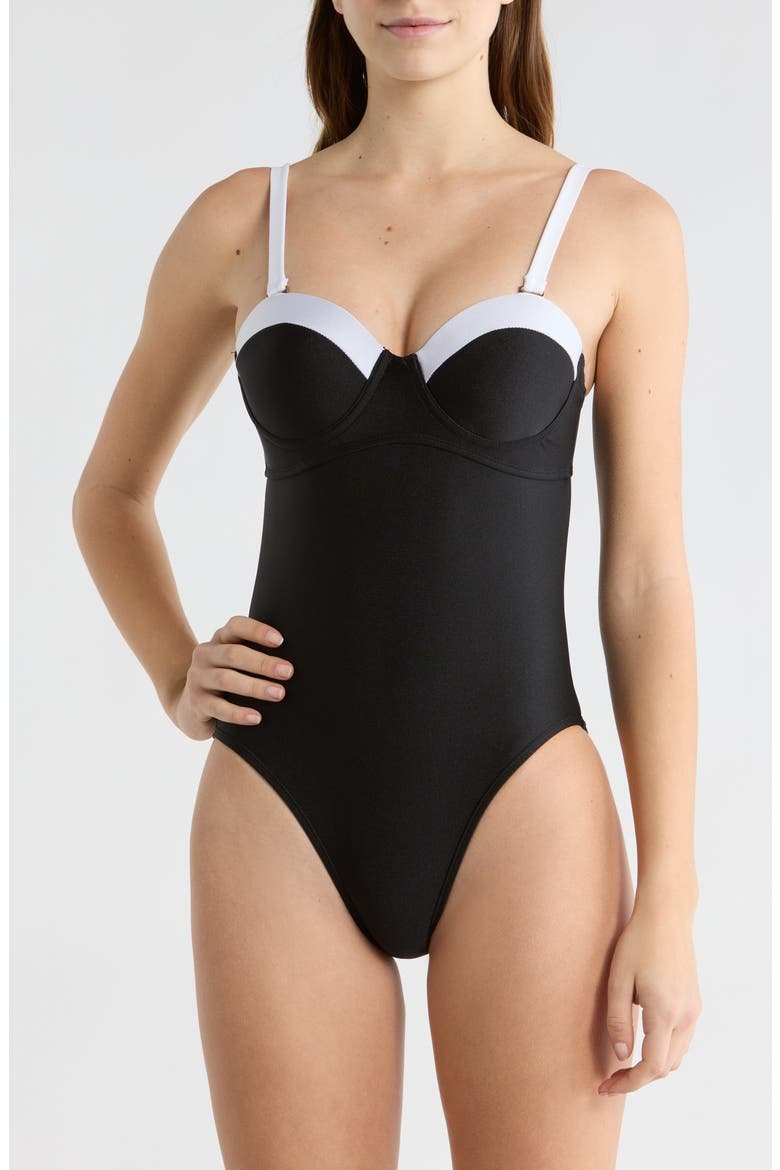 Underwire One-Piece Swimsuit, Main, color, BLACK/ WHITE
