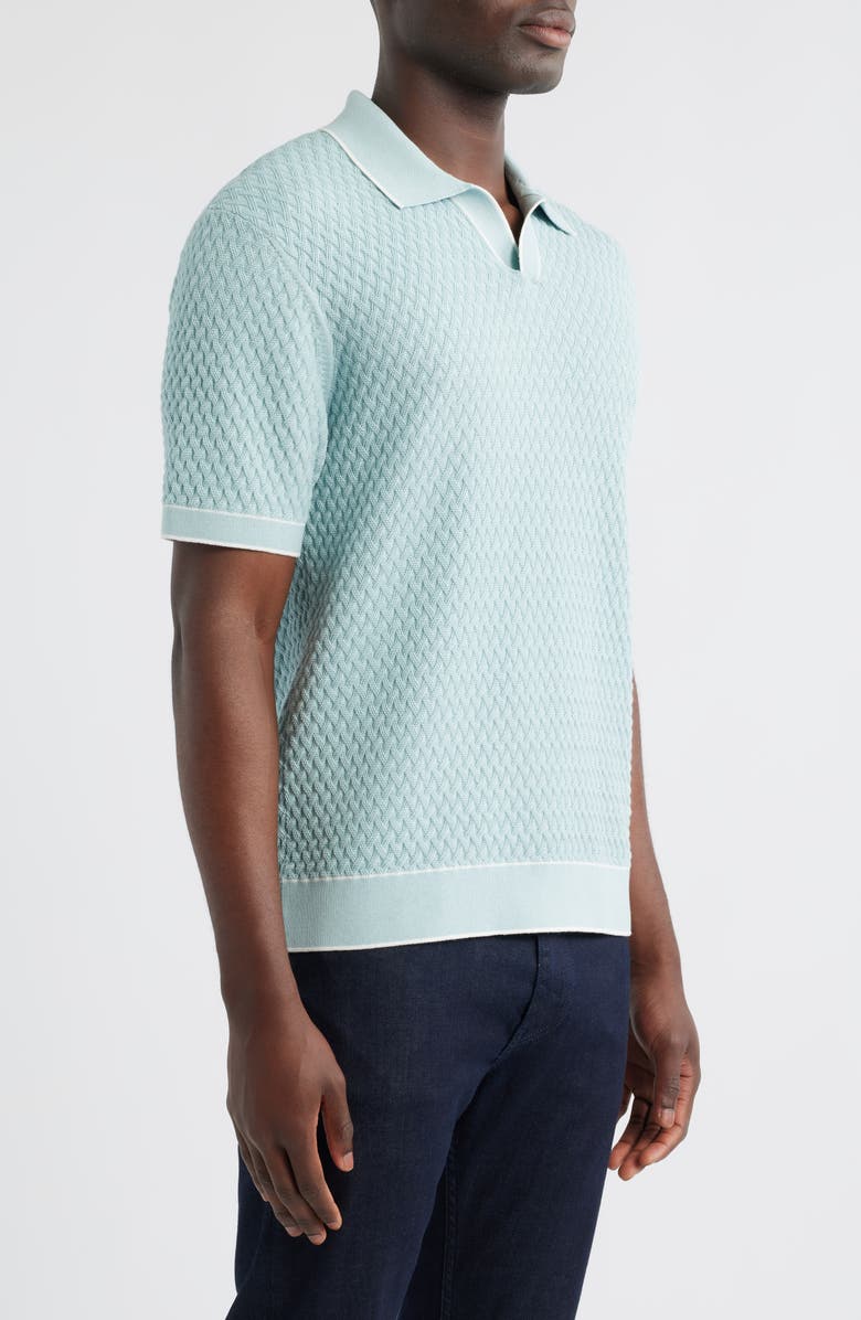 Bugatchi Johnny Collar Basket Stitch Cotton Blend Polo Sweater, Alternate, color, Seafoam