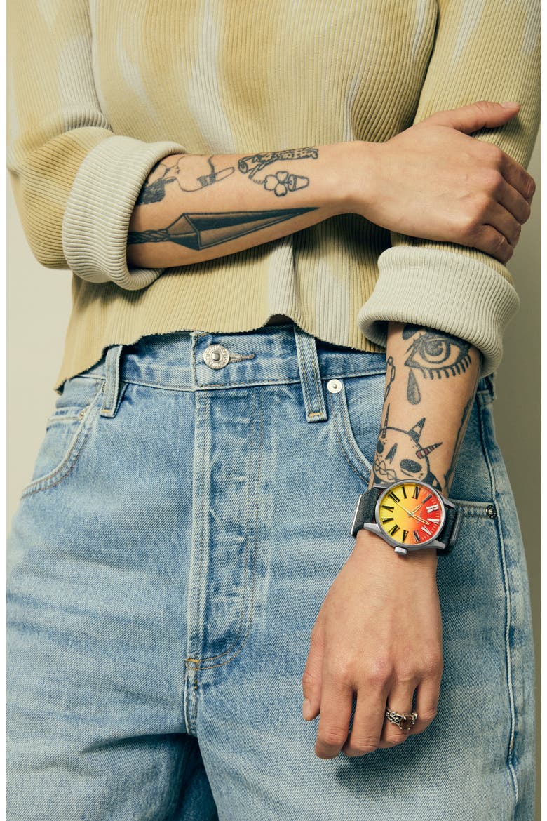 Nirvana Sentry Leather Strap Watch, 42mm, Alternate, color, UNPLUG FADE