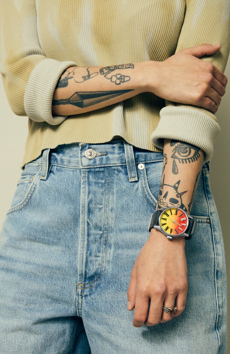 Nixon Nirvana Sentry Leather Strap Watch, 42mm, Alternate, color, Unplug Fade